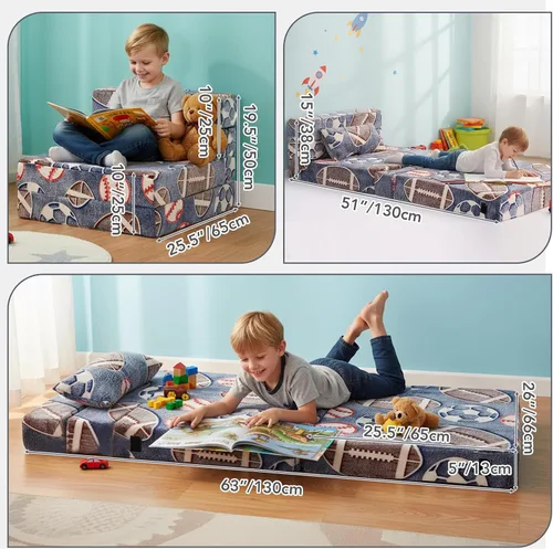 Miniatura 6 de Tiita Colchón de Piso Plegable para Sofá Cama para Niños, Colchoneta de Siesta de Piso Plegable Lavable para Niños Pequeños, Sofá Futón Plegable