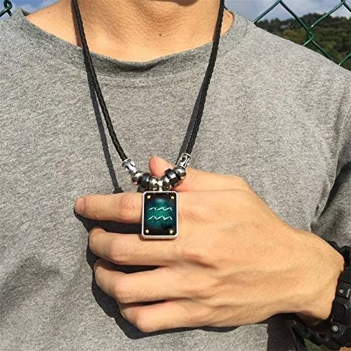 Miniatura 4 de Juego de 2 pulseras y collar del zodiaco para hombres, joyería de signo del zodiaco, constelaciones de cuero, pulsera del zodiaco para hombres
