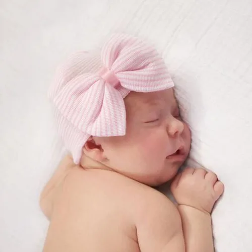 Miniatura 5 de DRESHOW BQUBO Newborn Hospital Hat Infant Baby Hat Cap with Big Bow Soft Cute Knot Nursery Beanie