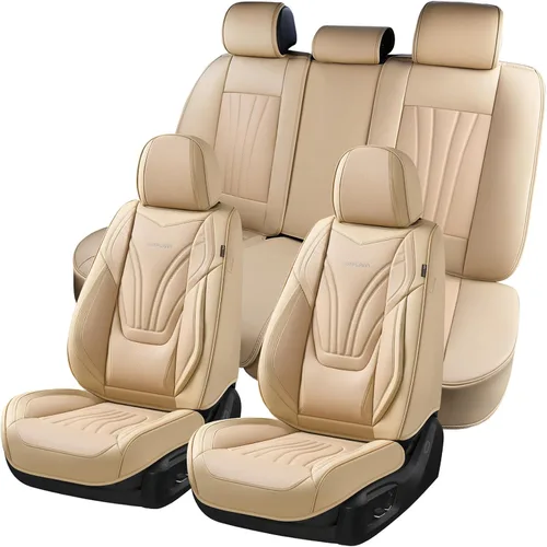 Miniatura 36 de Coverado Fundas para Asientos de Coche, Protector de Asiento con Soporte Lumbar y Reposacabezas Removible, Cojín de Asiento de Piel Transpirable