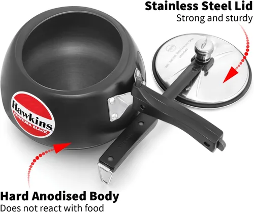 Miniatura 3 de Hawkins Olla de presión Contura de 3 litros, color negro, con tapa interior anodizada dura, modelo Handi, color negro (CB30)
