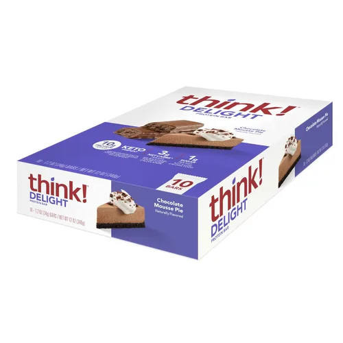 think! Delight Barras de proteínas, bajas en carbohidratos, sin gluten, pastel de mousse de chocolate, 10 unidades (el embalaje puede variar)
