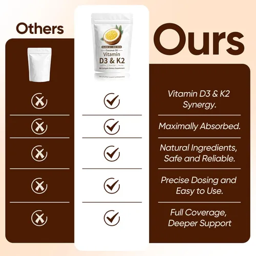 Miniatura 6 de Naturals D3 K2, Vitamina D3 10000 UI + K2 200 MCG, Vitamina D3 y K2 Cápsulas blandas de aceite de coco para hueso, salud inmunológica, aumenta