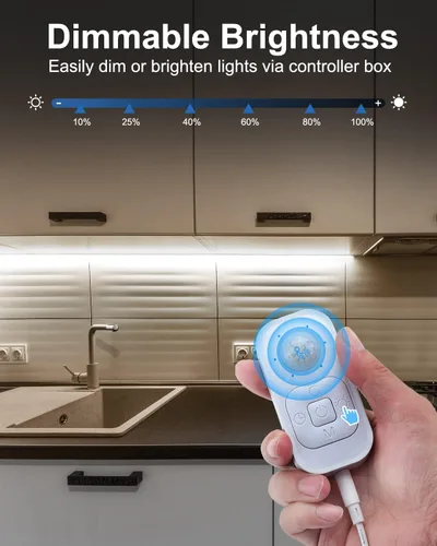 Miniatura 3 de Tira de luces LED con sensor de movimiento - Iluminación debajo del gabinete con adaptador de corriente, 6 niveles ajustables de brillo y Blanco frío