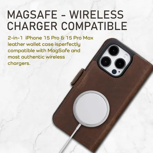 Miniatura 4 de Bayelon Cartera de cuero Cas para iPhone 15 Pro - Funda con tapa abatible, funda tipo cartera para iPhone 15 Pro, funda tipo cartera, función atril
