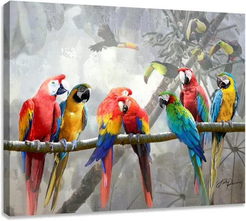 Miniatura 12 de Woxfcart Arte de pared azul para decoración de pájaros, impresión en lienzo de 12 x 12 pulgadas, cuadro familiar de pájaros para dormitorio, baño