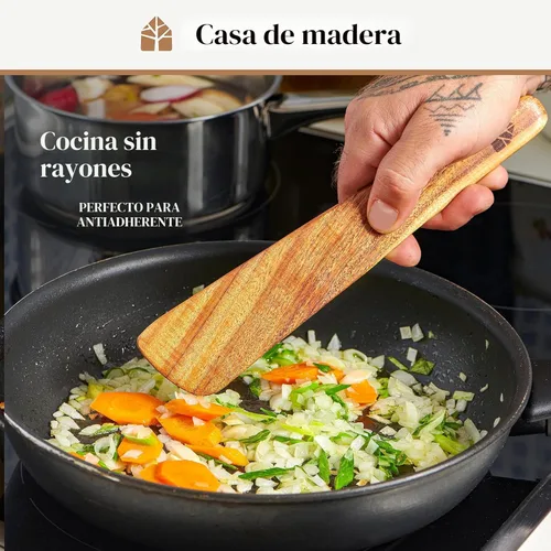 Miniatura 7 de Espátula de madera para cocinar, espátulas de teca para uso en la cocina, utensilios de cocina de madera, juego de 4 incluyendo pala, espátula