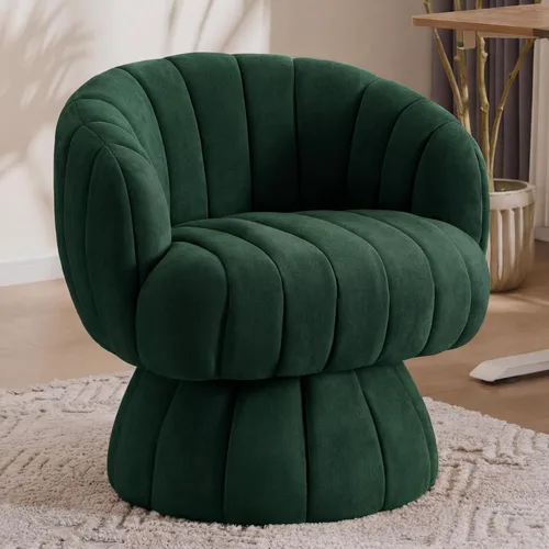 Miniatura 17 de Mistpople Silla de tocador giratoria de 360 grados estilo Mid Century Modern, con respaldo de barril, tapizada en tela Sherpa esponjosa, cómoda