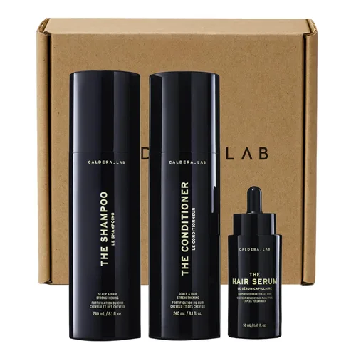 Caldera + Lab Sistema de Cuidado Capilar para Hombres – Champú, Acondicionador y Suero para el Cuero Cabelludo Sin Enjuague | Set Limpio, Sin