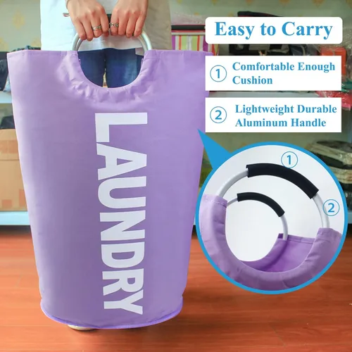 Miniatura 4 de Mziart Cesta de lavandería plegable grande de 90 litros con asas acolchadas, cesta de tela Oxford resistente, bolsa de lavandería alta, organizador