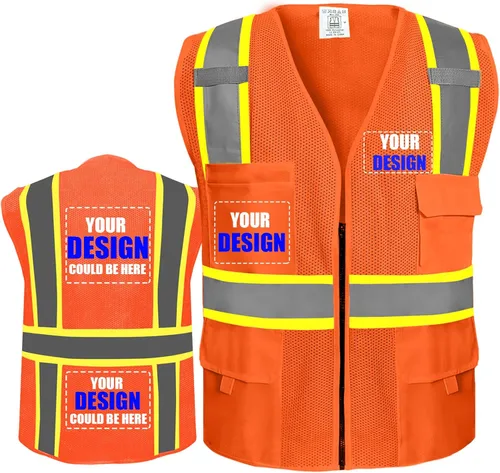 Miniatura 23 de BeautyWill Chaleco de seguridad personalizado Logo Clase 2 Chaleco reflectante de alta visibilidad con bolsillos Ropa de trabajo de construcción