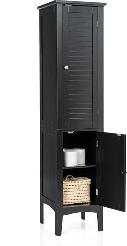LOKO Armario alto para baño, armario de almacenamiento multifuncional con puertas, torre estrecha de lino delgada para baño, sala de estar o cocina,