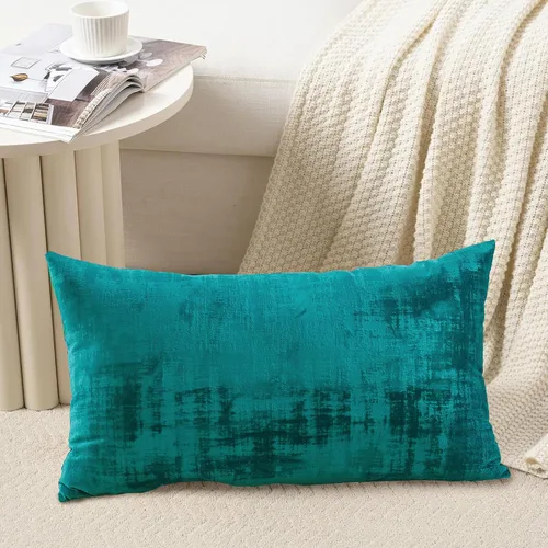 Miniatura 3 de Home Soft Things Juego de 2 fundas de almohada de terciopelo texturizado, 14 x 26 pulgadas, color verde azulado profundo, fundas decorativas