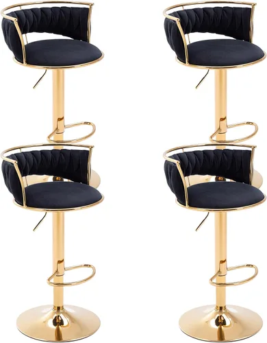 Miniatura 15 de DUOMAY Juego de 2 taburetes de bar giratorios modernos, taburetes de bar de terciopelo de altura ajustable con respaldo bajo para isla de Negro