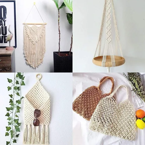 Miniatura 9 de Hilo de macramé, hilo de algodón beige, cuerda de algodón, cuerda de algodón, cordón de macramé natural para atrapasueños, manualidades, tejer, C