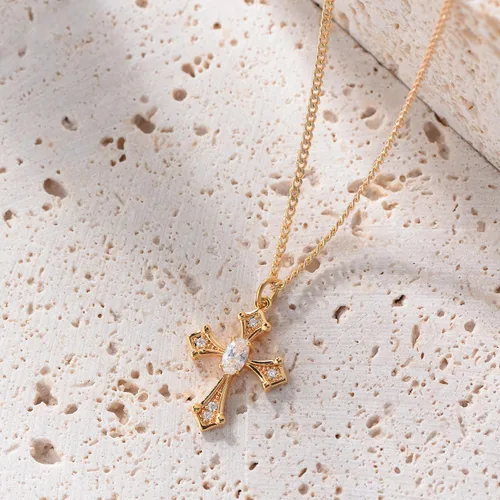Miniatura 51 de Fettero - Collar con dije de cruz de fe, chapado en oro de 14 K, cadena fina, minimalista, simple, pequeña, para oración, regalo de joyería religiosa