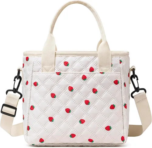 TuErCao - Linda lonchera con forma de fresa para mujeres; bolsas de almuerzo para el trabajo, lonchera pequeña con aislamiento para pícnic, viaje,