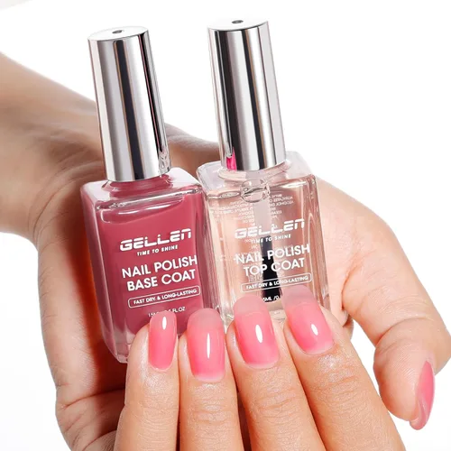 Miniatura 10 de GELLEN Esmalte de uñas base transparente, capa superior, base con tinte rosa claro y capa superior brillante sin necesidad de limpieza