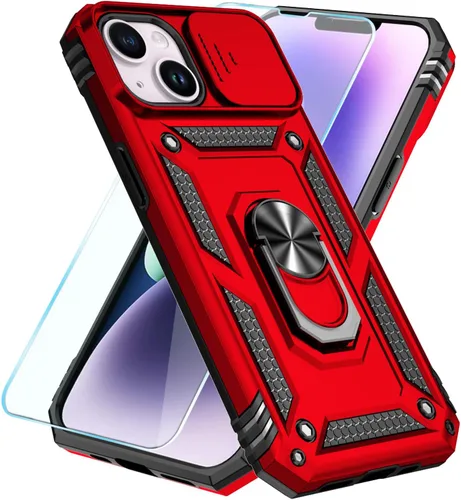 Miniatura 3 de SunStory Funda compatible con iPhone 14 Plus con protector de pantalla HD, cubierta de cámara deslizante y soporte de anillo giratorio
