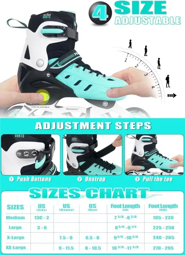 Miniatura 7 de MammyGol - Patines en línea ajustables para adultos, patines seguros y duraderos con ruedas gigantes, patines profesionales de alto rendimiento