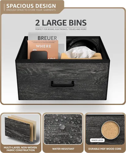 Miniatura 5 de Sorbus Cómoda de mesita de noche con 2 cajones de madera sintética, mesita de noche con almacenamiento para dormitorio, sala de estar, armario