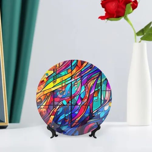 Miniatura 6 de Platos decorativos para decoración del hogar, notas musicales, bandeja decorativa con diseño de vitrales para mesa, plato de cena de cerámica