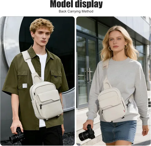 Miniatura 8 de Cwatcun - Bolso para cámara cruzado al hombro y bandolera, maletín ligero para fotografía DSLR/SLR/sin espejo con soporte para trípode y funda Beige