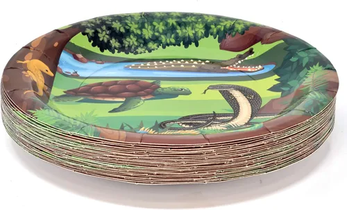 Miniatura 2 de Set de suministros para fiestas de serpiente de lagarto de reptil, 24 platos de papel de 24 platos de 24 7 pulgadas, 24 tazas de 9 onzas y 50