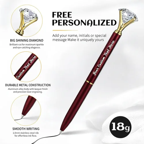 Miniatura 3 de Personalizado 20 Piezas Big Diamond Pen Rhinestones Crystal Metal Bolígrafo Promocional Tinta Negra