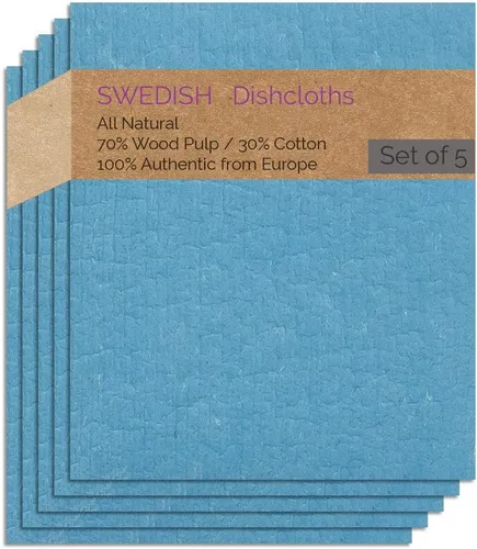 Miniatura 20 de SWEDEdishcloths - Juego de 5 paños de esponja de celulosa (1 gris, 4 naturales) suecos Combo Gnnnn