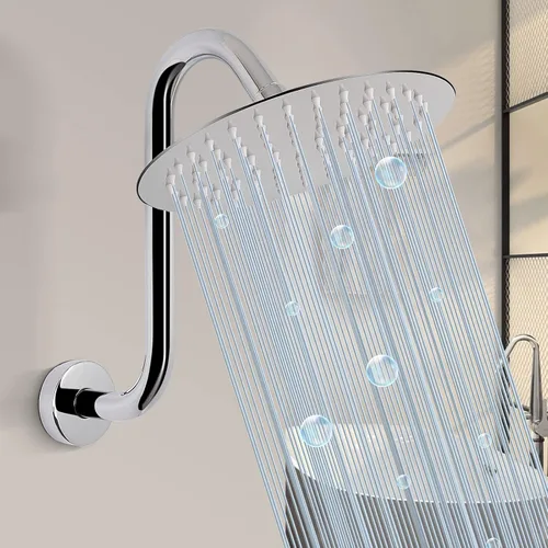 Miniatura 5 de Brazo de ducha en forma de S, tubo de extensión de cabezal de ducha de altura alta, conexión estándar de 1/2 pulgada con brida, impresionante