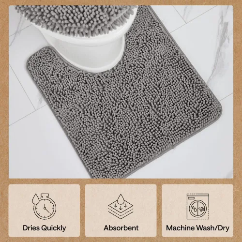 Miniatura 7 de GORILLA GRIP - Juegos de alfombras de baño, juego de 2 alfombras de área de chenilla suave, alfombra base para inodoro y alfombra de 30 x 20, Gris