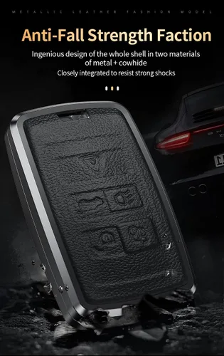 Miniatura 5 de SANRILY Funda para llavero Land Rover 2021 con control remoto sin llave para Range Rover Sport Jaguar XF, llavero de cuero, color negro