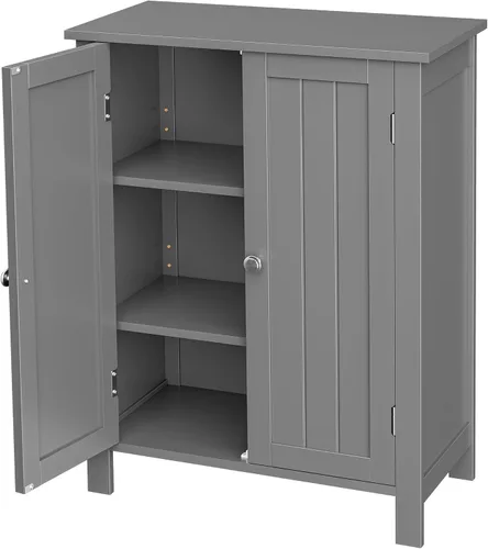 Miniatura 10 de SUPER DEAL Armario de almacenamiento moderno para el suelo del baño con estante ajustable y doble puerta a prueba de óxido, para sala de estar