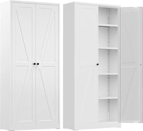 Miniatura 14 de INTERGREAT Armario de almacenamiento de metal con cerradura, gabinete de almacenamiento de metal con cerradura de 72 pulgadas de alto con puertas
