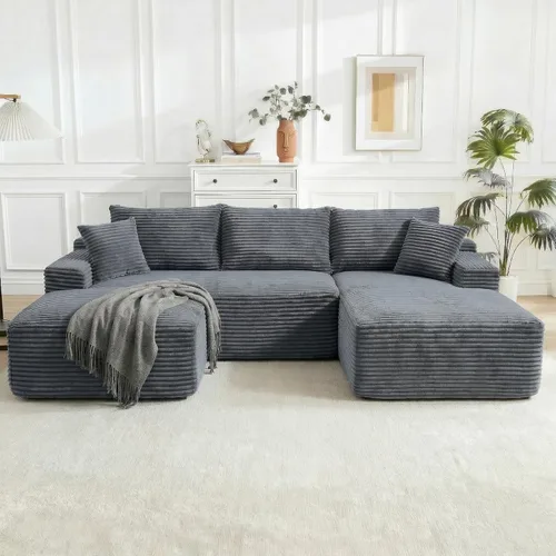 Miniatura 27 de Sofá modular Cloud de 108 pulgadas, moderno sofá deshuesado con otomana móvil, sofá modular de asiento profundo, sofás esquineros de pana para sala