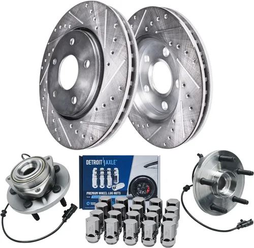 Miniatura 25 de Detroit Axle - Kit de freno para Mercedes-Benz C300 2015-2023, C350e 2016-2018 2015 C400, rotores perforados y ranurados Reemplazo de pastillas