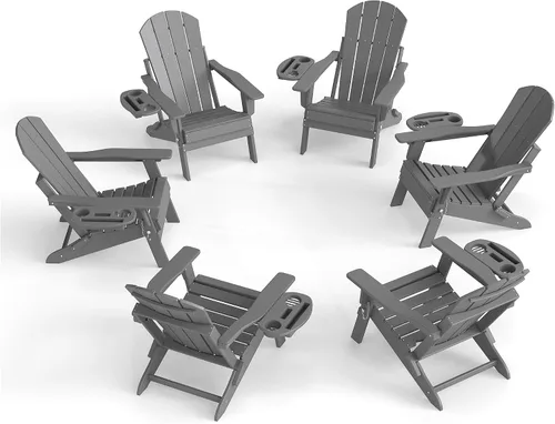 Miniatura 17 de NAVINE Juego de 4 sillas Adirondack ajustables con soporte para tazas, sillas para hoguera de polietileno de alta densidad para todo tipo de clima