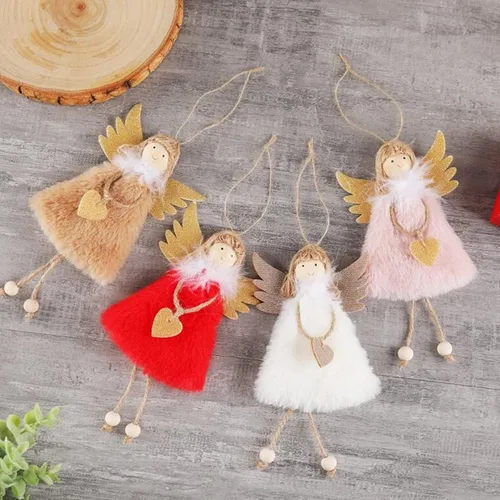 FZBNSRKO 4 adornos de ángel de peluche de Navidad, alas de ángel, adornos de ángel, decoración de muñecas colgantes para árbol de Navidad, regalo,