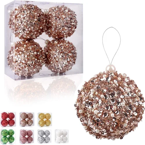 Miniatura 14 de Adornos de bola de Navidad de 4.25 pulgadas, juego de 4 piezas inastillables, decoración de árbol de Navidad para árboles de Navidad, bodas, Naranja