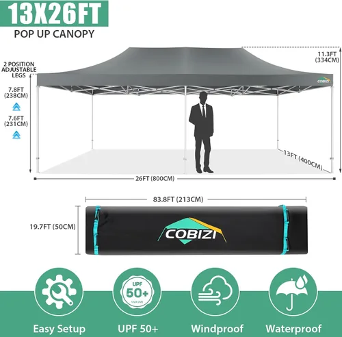 Miniatura 52 de COBIZI Tienda de campaña desplegable de 6.6 x 6.6 pies, toldo resistente, fácil de instalar, impermeable, para exteriores, fiestas, playa, jardín
