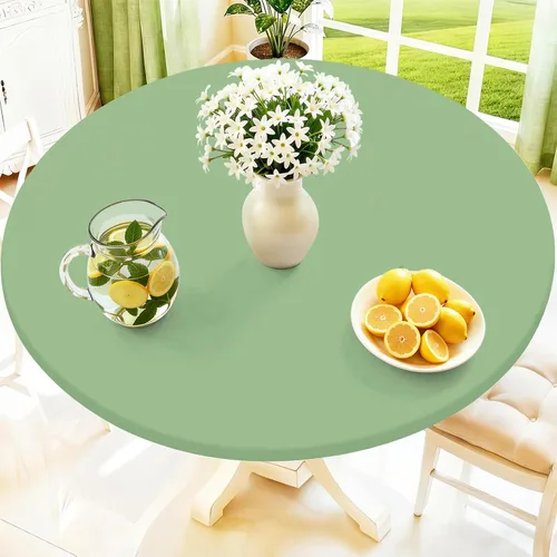 Miniatura 26 de Moosfor Mantel redondo de elastano, elástico ajustable impermeable para mesas de 18 a 24 pulgadas, mantel de picnic elástico lavable para Azul