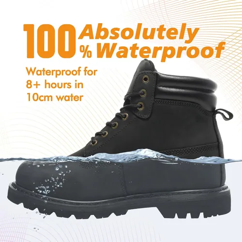 Miniatura 3 de Botas de trabajo para hombre, impermeables, con puntera suave, antideslizantes, cómodas, botas de trabajo de cuero Negro-impermeable