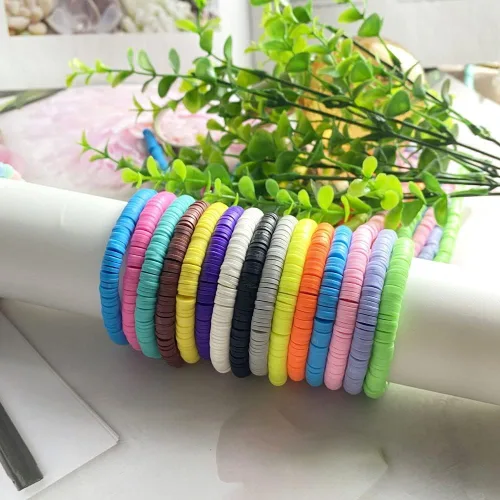 Miniatura 4 de 5000 cuentas de arcilla blanca, arcilla polimérica Heishi, cuentas espaciadoras planas redondas para pulseras, aretes, collares, manualidades hechas