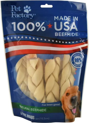 Pet Factory 100% fabricado en Estados Unidos, palitos trenzados de 7 pulgadas, sabor natural, 6 unidades, 1 paquete