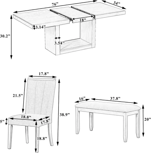 Miniatura 2 de Merax Farmhouse - Juego de mesa de comedor de madera para 6, 76 pulgadas, juego de mesa de cocina extensible con hojas extraíbles de 18 pulgadas, 4