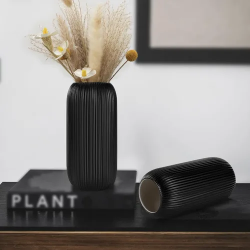 Miniatura 7 de Jarrón de cerámica para flores – Jarrón moderno pequeño con textura acanalada para decoración del hogar, hierba de pampas, decorativo, de granja