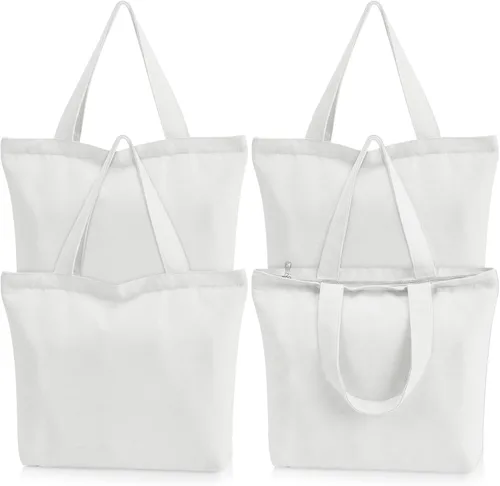 Miniatura 12 de Epakh - Bolsa de lona con cremallera, reutilizable en gran cantidad, grande, de algodón en blanco para compras de comestibles para mujeres, hombres