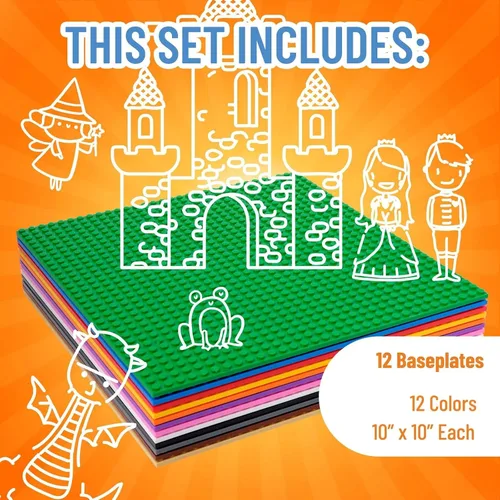 Miniatura 8 de Strictly Briks Placas base apilables – Paquete de 12 pernos de 10 x 10 pulgadas, 32 x 32 pulgadas, compatibles con Lego para construir escenas