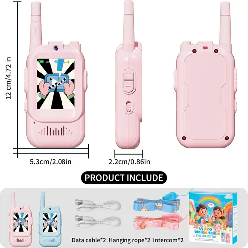 Miniatura 8 de Walkie Talkie para niños con video: paquete de 2 juguetes recargables para niños pequeños con cámara HD y cambiador de voz, juguetes de regalo